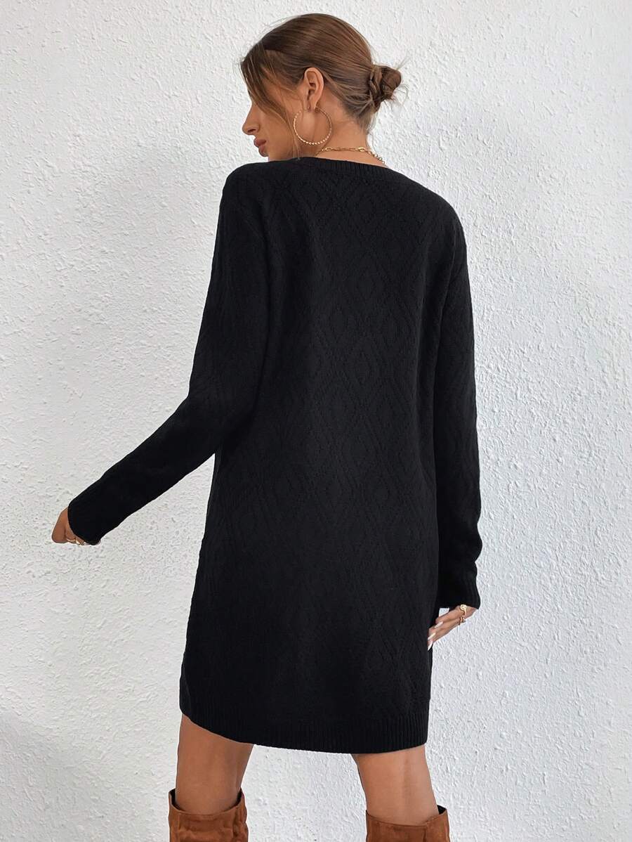 Women's Drop Shoulder Knit Sweater Dress, Relaxed Long Sleeve Dress for Fall Winter - Army Green