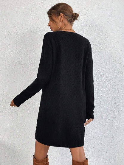 Women's Drop Shoulder Knit Sweater Dress, Relaxed Long Sleeve Dress for Fall Winter - Army Green