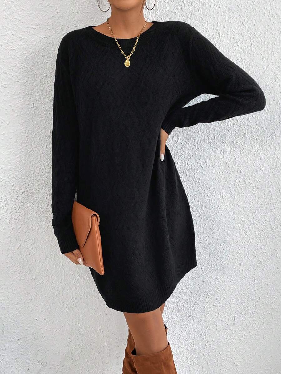 Women's Drop Shoulder Knit Sweater Dress, Relaxed Long Sleeve Dress for Fall Winter - Burgundy