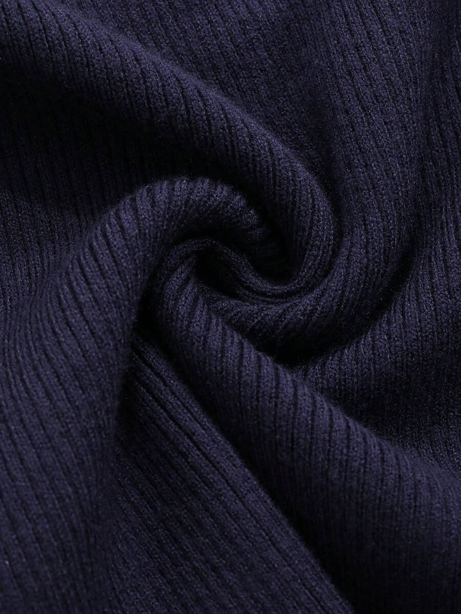 Tamsin Fitted Ribbed Turtleneck Sweater Long Sleeve Pullover - Navy
