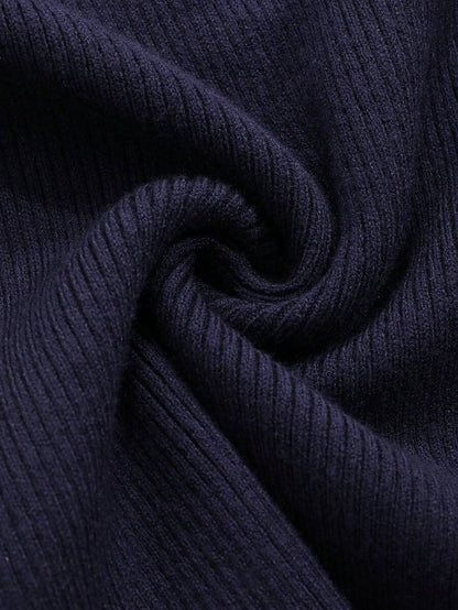 Tamsin Fitted Ribbed Turtleneck Sweater Long Sleeve Pullover - Navy