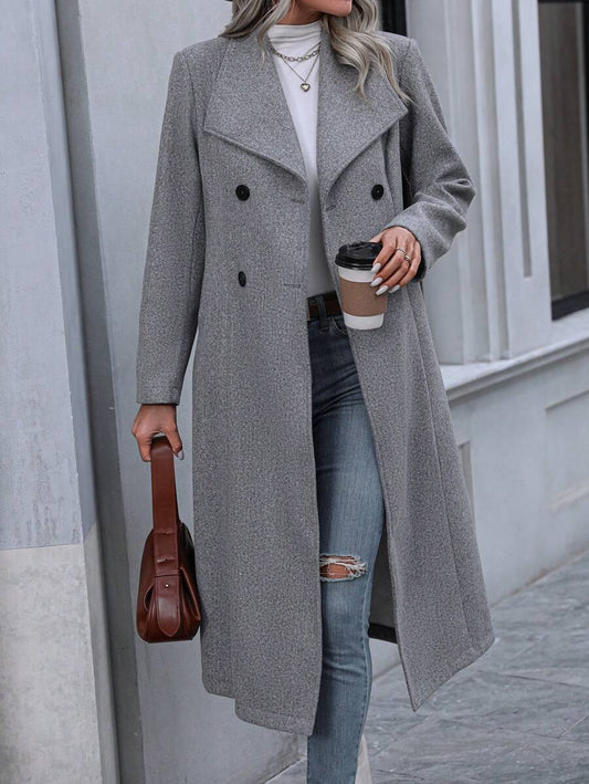 Graz Double Breasted Wool Look Long Overcoat - Grey