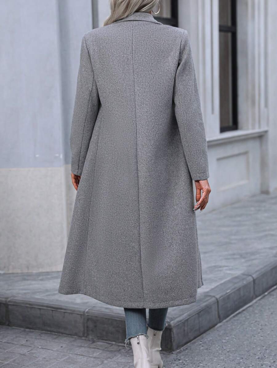 Graz Double Breasted Wool Look Long Overcoat