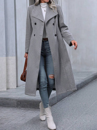 Graz Double Breasted Wool Look Long Overcoat