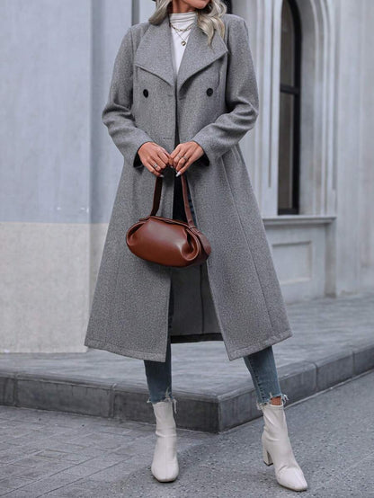 Graz Double Breasted Wool Look Long Overcoat