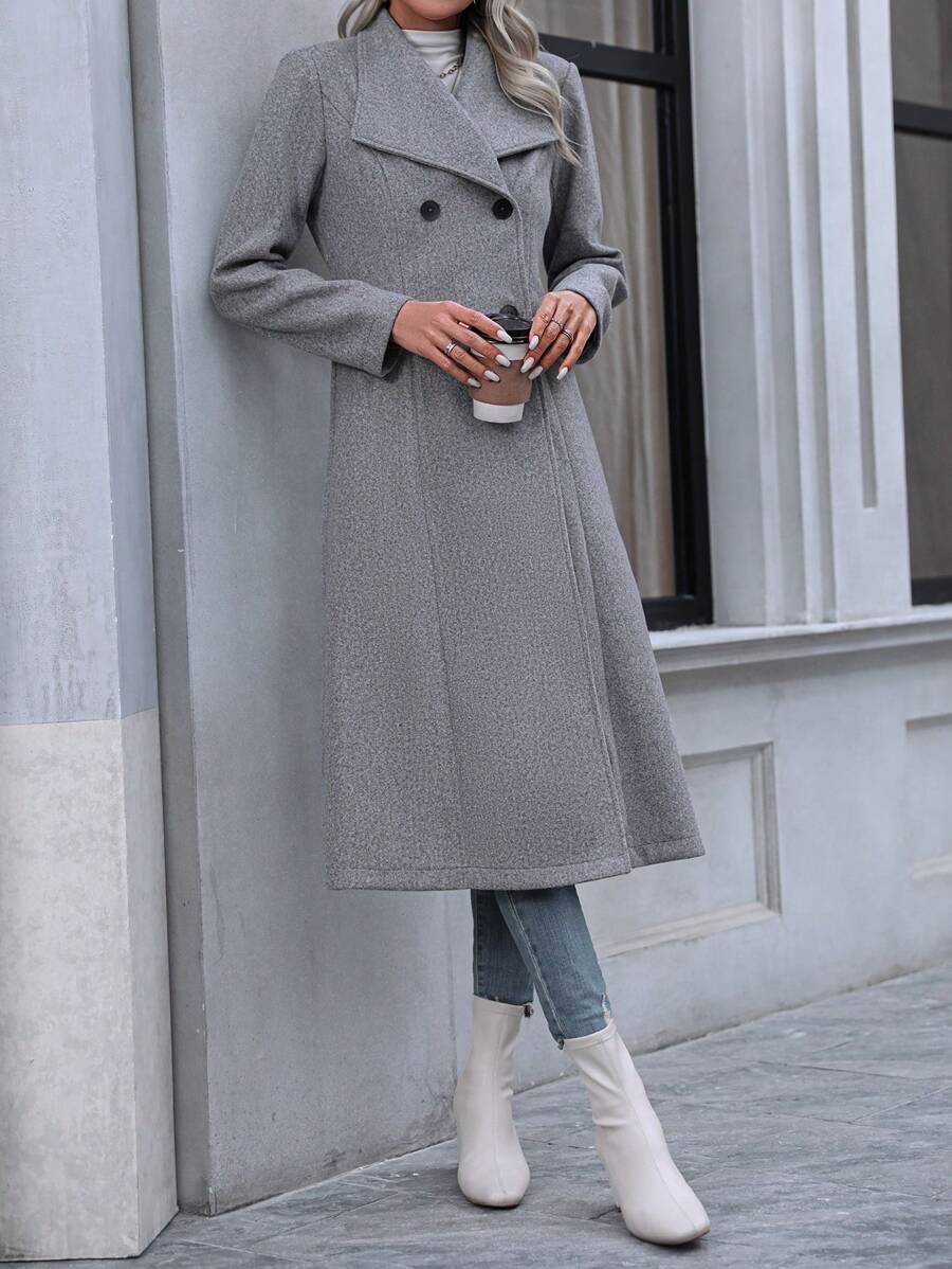 Graz Double Breasted Wool Look Long Overcoat