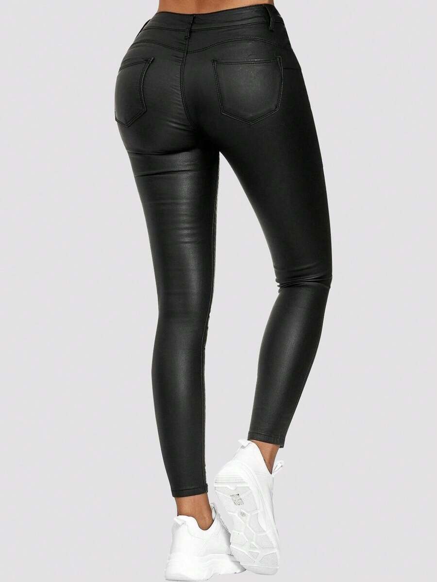 Vilnius High Waist Faux Leather Skinny Pants
