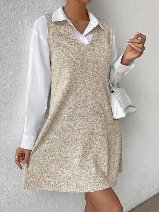 Amara Marled Knit Sleeveless Sweater Dress - Apricot