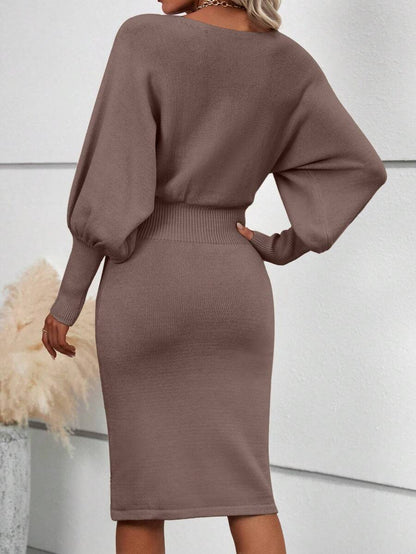 Ljubljana Batwing Sleeve Knit Bodycon Midi Sweater Dress
