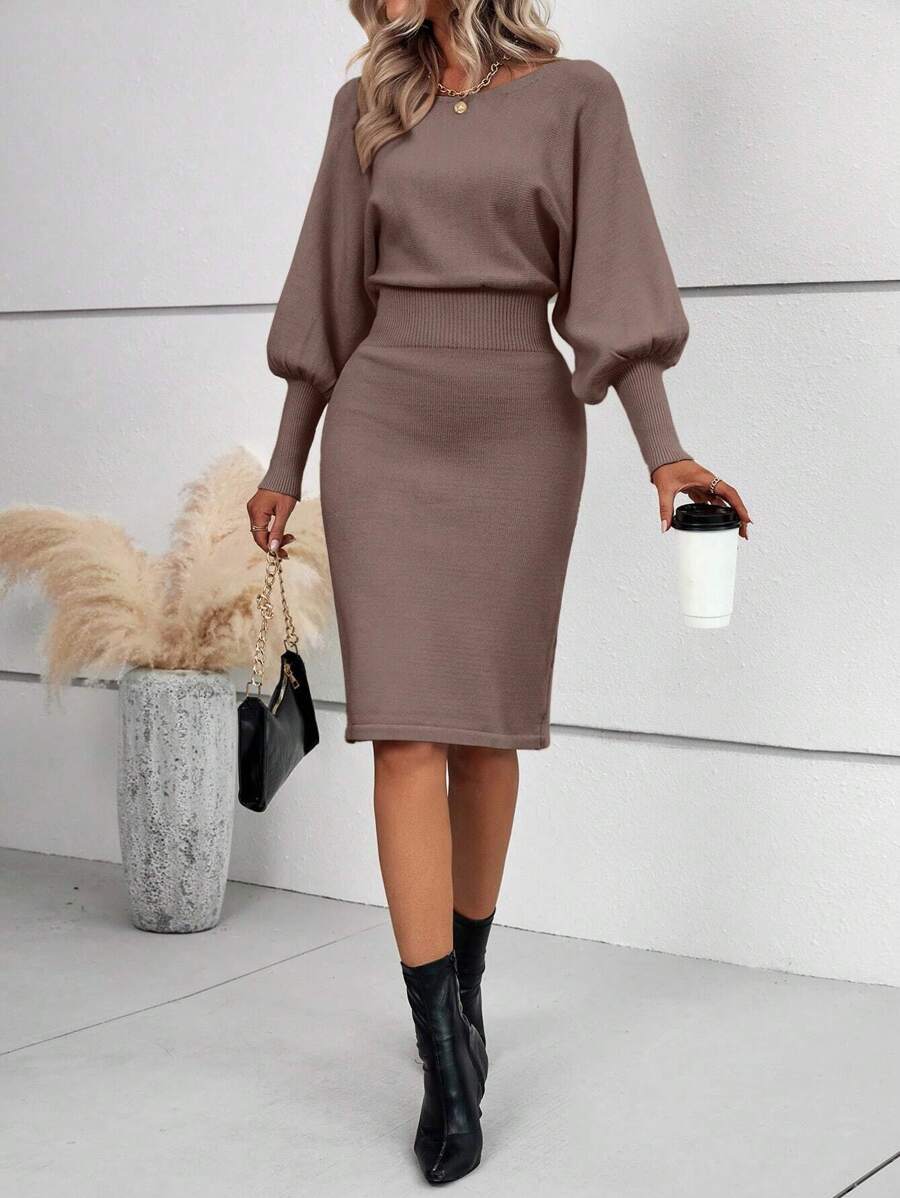 Ljubljana Batwing Sleeve Knit Bodycon Midi Sweater Dress