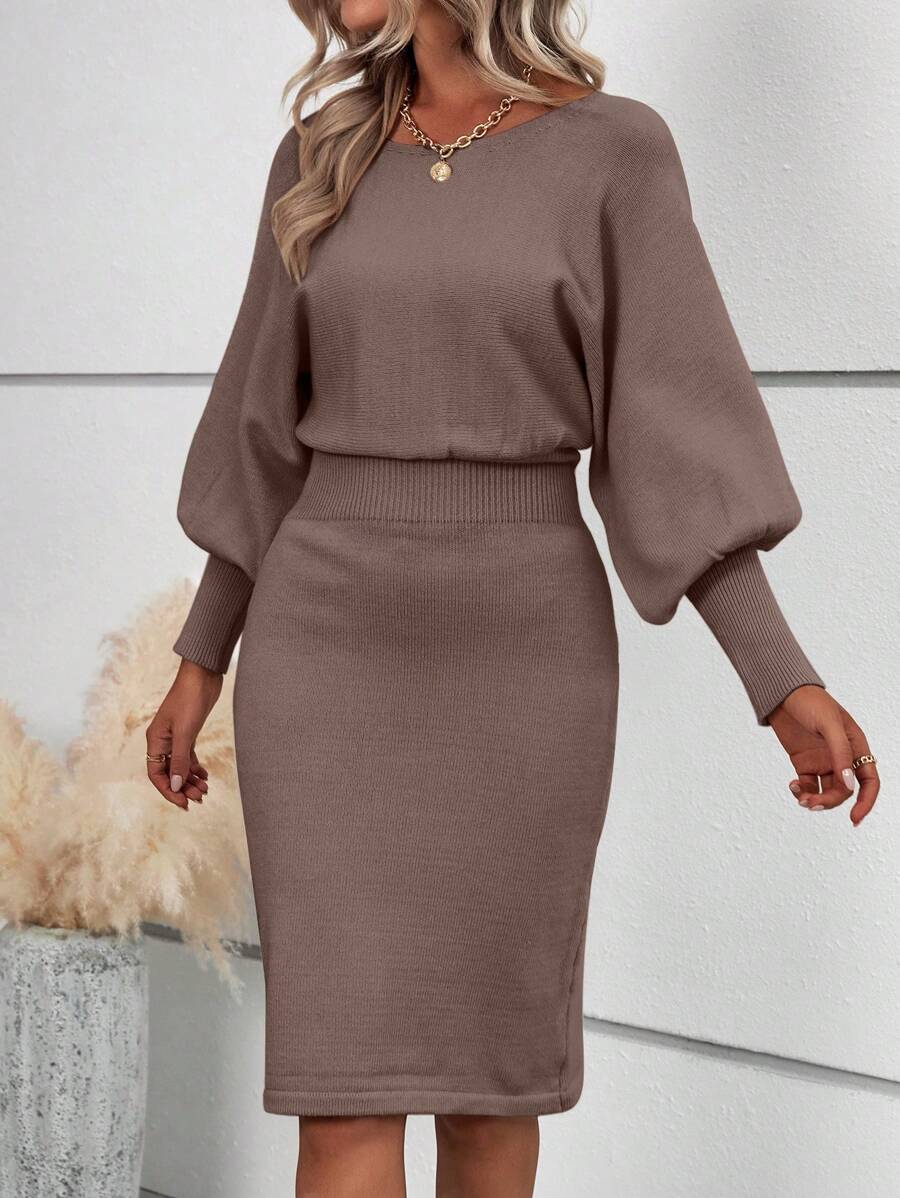 Ljubljana Batwing Sleeve Knit Bodycon Midi Sweater Dress