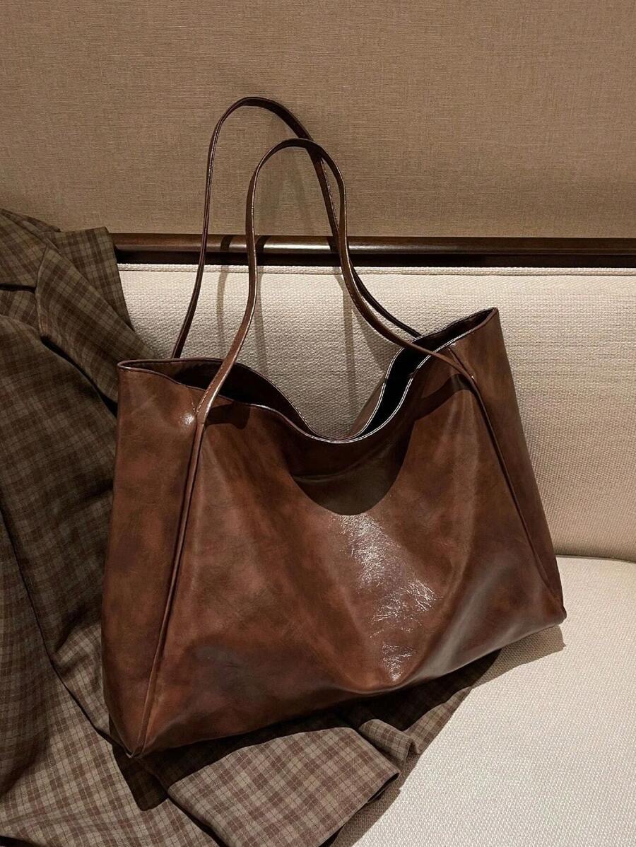 Women's Large Faux Leather Tote Bag, Vintage Shoulder Purse for Work and Travel