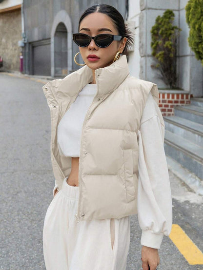 Andermatt Snap Button Zip Up Puffer Vest with Pockets - White