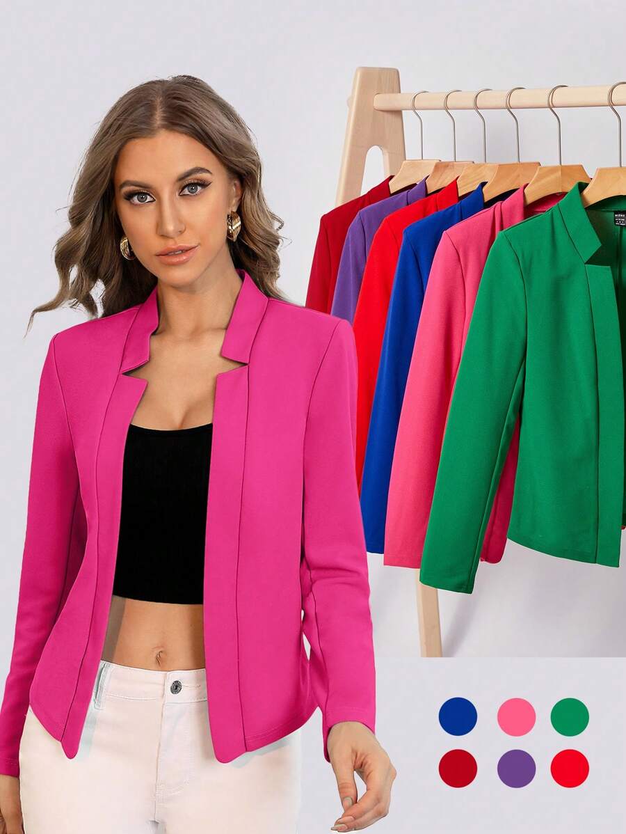 Cora Open Front Knit Blazer Jacket - Hot Pink
