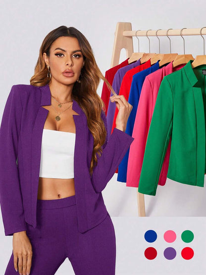 Cora Open Front Knit Blazer Jacket - Hot Pink