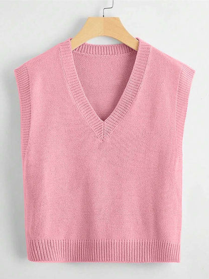 Marisa Fine Knit V-Neck Sleeveless Sweater Vest - Blue