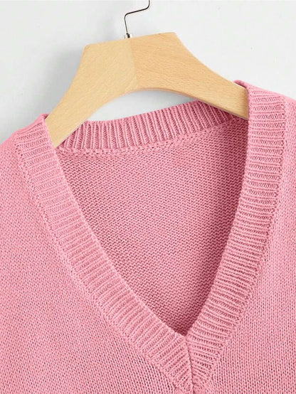 Marisa Fine Knit V-Neck Sleeveless Sweater Vest - Burgundy