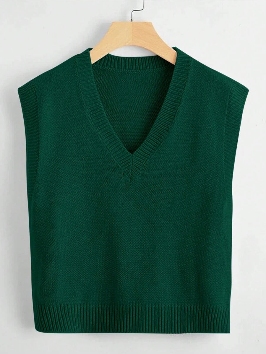 Marisa Fine Knit V-Neck Sleeveless Sweater Vest - Dark Grey