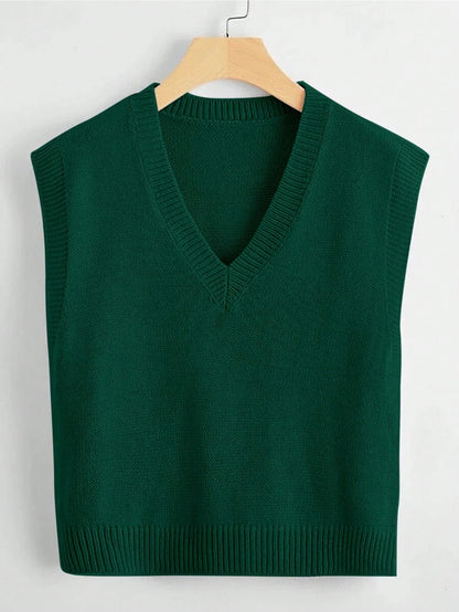 Marisa Fine Knit V-Neck Sleeveless Sweater Vest - Dark Grey