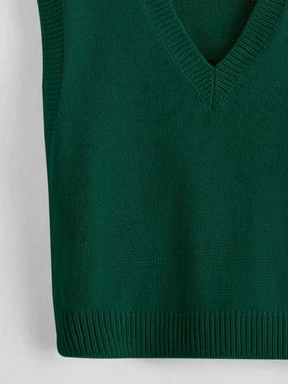 Marisa Fine Knit V-Neck Sleeveless Sweater Vest - Black