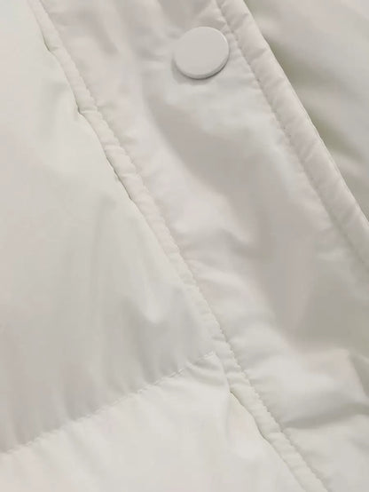 Corinne Long Hooded Puffer Coat with Zip Front and Pockets - Cream