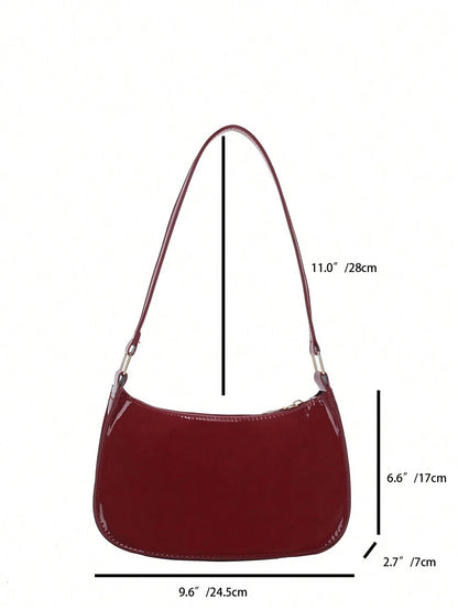 Women's Curved Shoulder Bag, Small Faux Leather Underarm Purse for Everyday and Evening