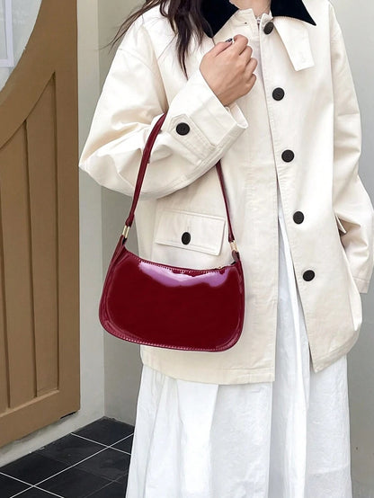 Women's Curved Shoulder Bag, Small Faux Leather Underarm Purse for Everyday and Evening