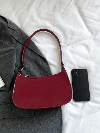 Women's Curved Shoulder Bag, Small Faux Leather Underarm Purse for Everyday and Evening