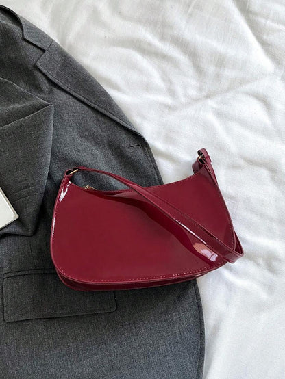 Women's Curved Shoulder Bag, Small Faux Leather Underarm Purse for Everyday and Evening