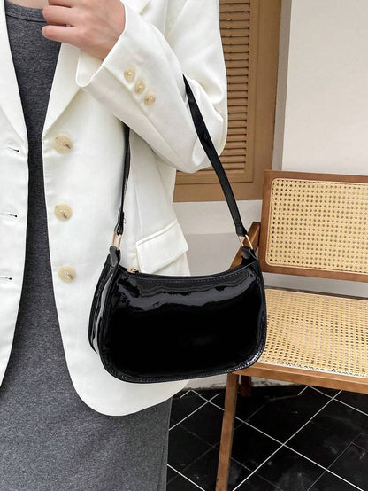 Women's Curved Shoulder Bag, Small Faux Leather Underarm Purse for Everyday and Evening