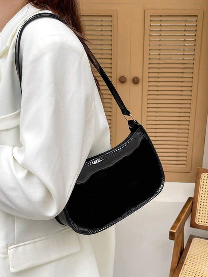 Women's Curved Shoulder Bag, Small Faux Leather Underarm Purse for Everyday and Evening