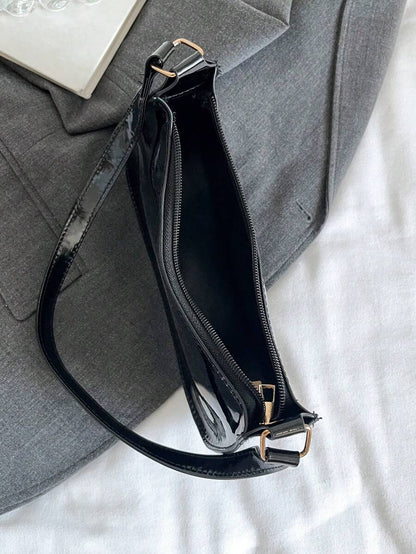 Women's Curved Shoulder Bag, Small Faux Leather Underarm Purse for Everyday and Evening