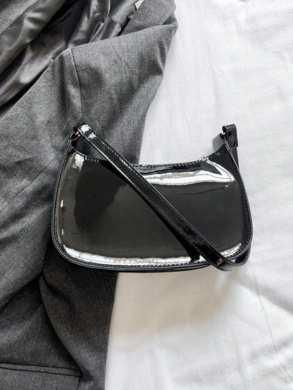 Women's Curved Shoulder Bag, Small Faux Leather Underarm Purse for Everyday and Evening