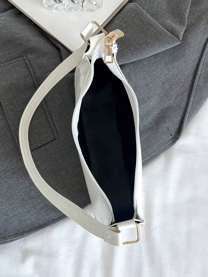 Women's Curved Shoulder Bag, Small Faux Leather Underarm Purse for Everyday and Evening