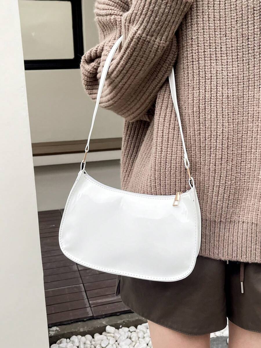 Women's Curved Shoulder Bag, Small Faux Leather Underarm Purse for Everyday and Evening