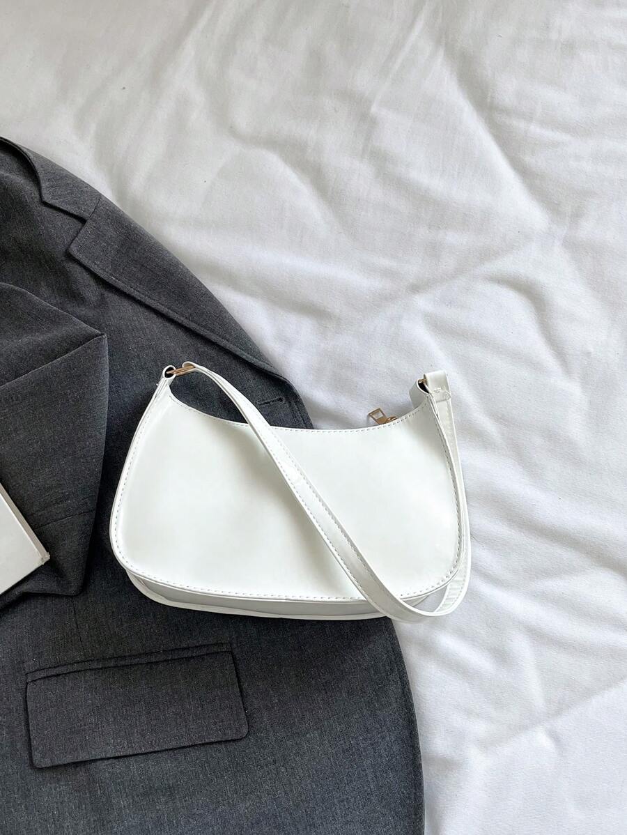 Women's Curved Shoulder Bag, Small Faux Leather Underarm Purse for Everyday and Evening