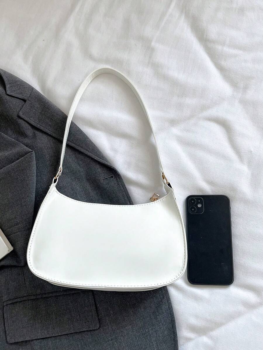 Women's Curved Shoulder Bag, Small Faux Leather Underarm Purse for Everyday and Evening