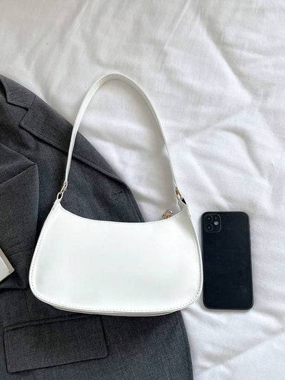 Women's Curved Shoulder Bag, Small Faux Leather Underarm Purse for Everyday and Evening