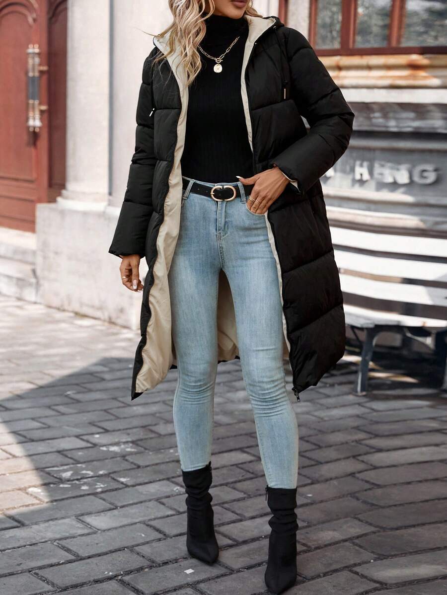 Jasper Long Hooded Puffer Coat with Drawstring