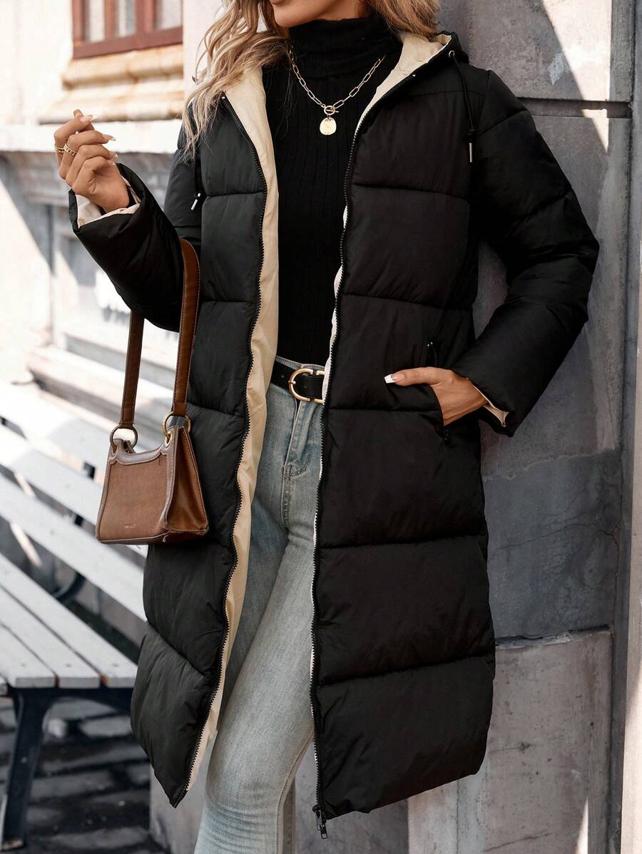 Jasper Long Hooded Puffer Coat with Drawstring