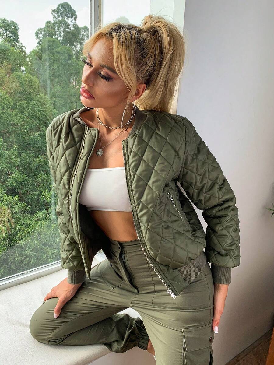 Narvik Diamond Quilted Zip Up Bomber Jacket