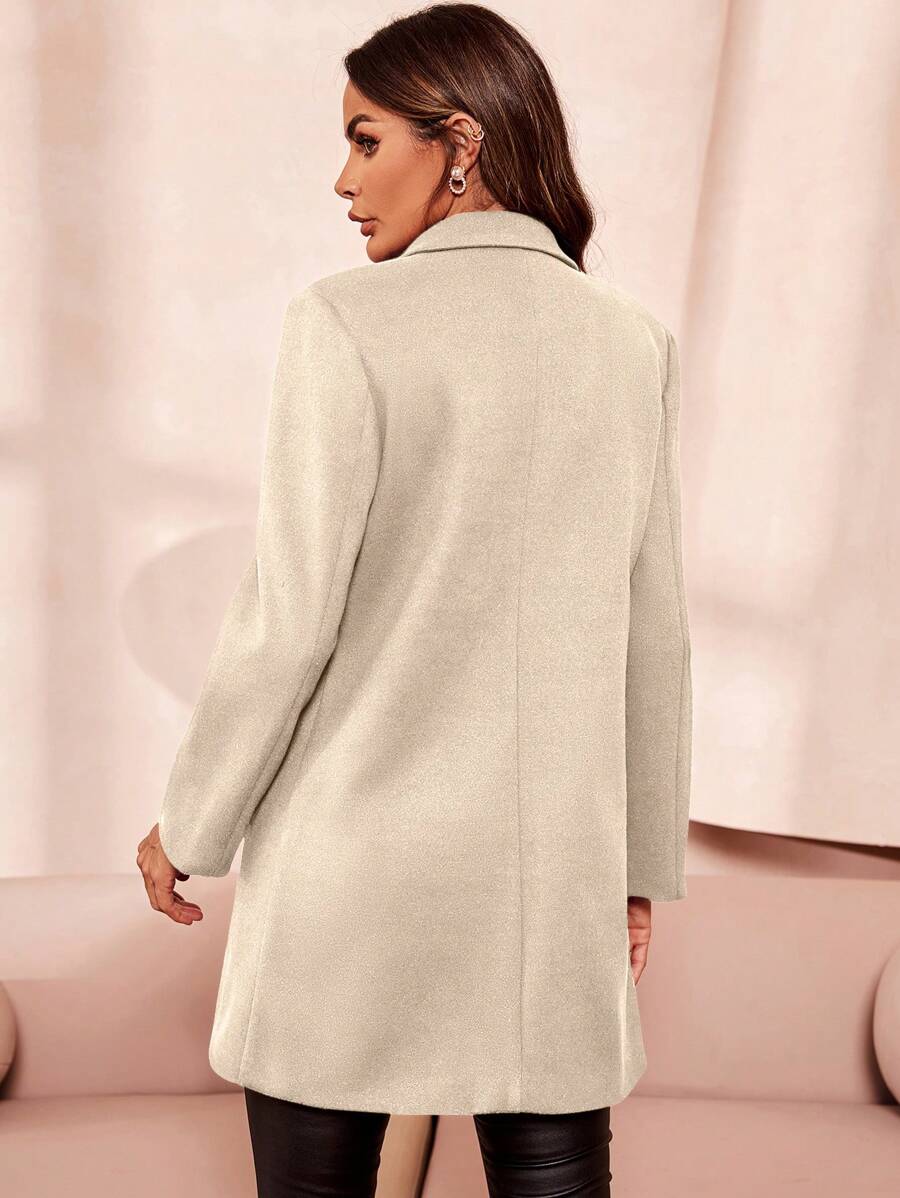 Aveline Double-Breasted Lapel Coat with Tailored Thigh-Length Cut - Khaki