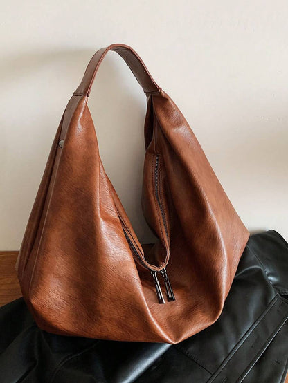 Women's Slouchy Hobo Shoulder Bag, Faux Suede Zip Top Purse for Everyday and Travel