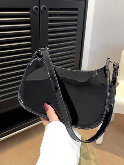 Women's Curved Shoulder Bag, Small Faux Leather Underarm Purse for Everyday and Evening