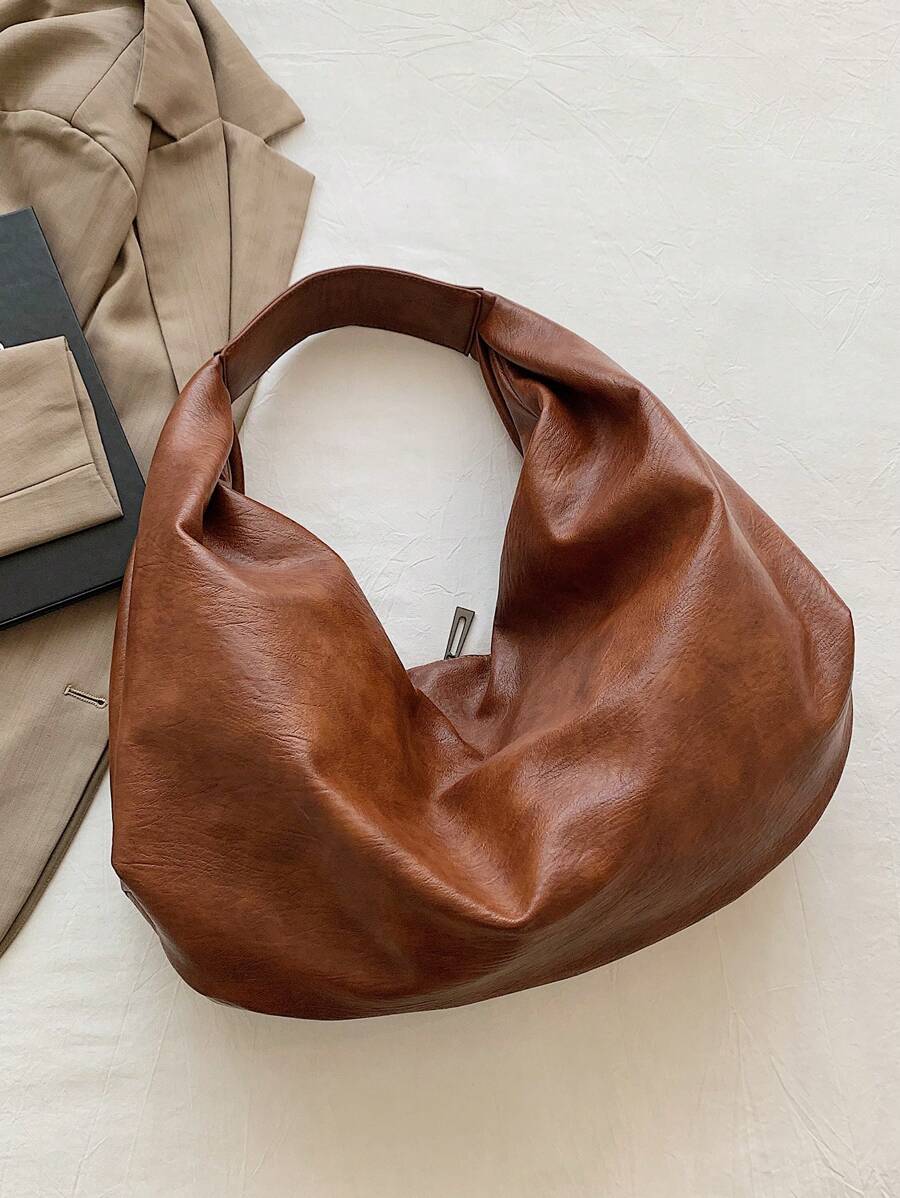 Women's Slouchy Hobo Shoulder Bag, Faux Suede Zip Top Purse for Everyday and Travel