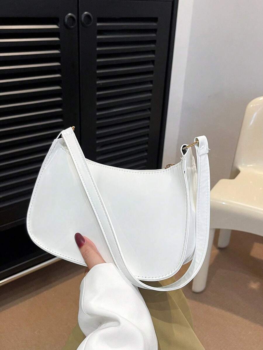 Women's Curved Shoulder Bag, Small Faux Leather Underarm Purse for Everyday and Evening