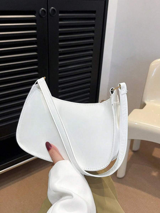 Women's Curved Shoulder Bag, Small Faux Leather Underarm Purse for Everyday and Evening