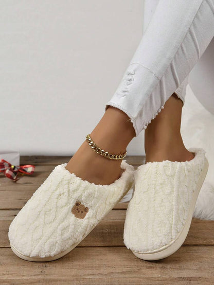 Women's Winter Bestselling Warm Indoor Slippers, Thick Sole Non-Slip White Fluffy Slippers,Furry Shoes Mensa