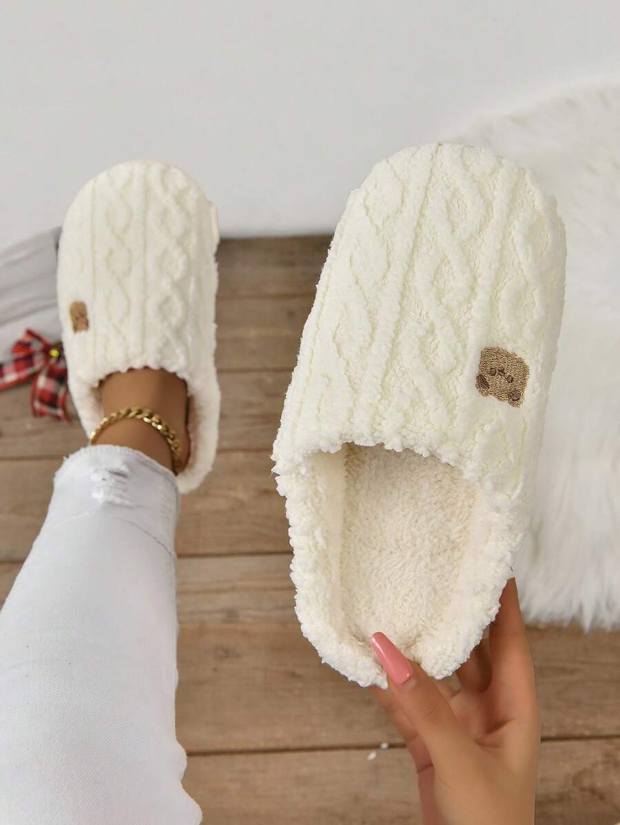 Women's Winter Bestselling Warm Indoor Slippers, Thick Sole Non-Slip White Fluffy Slippers,Furry Shoes Mensa