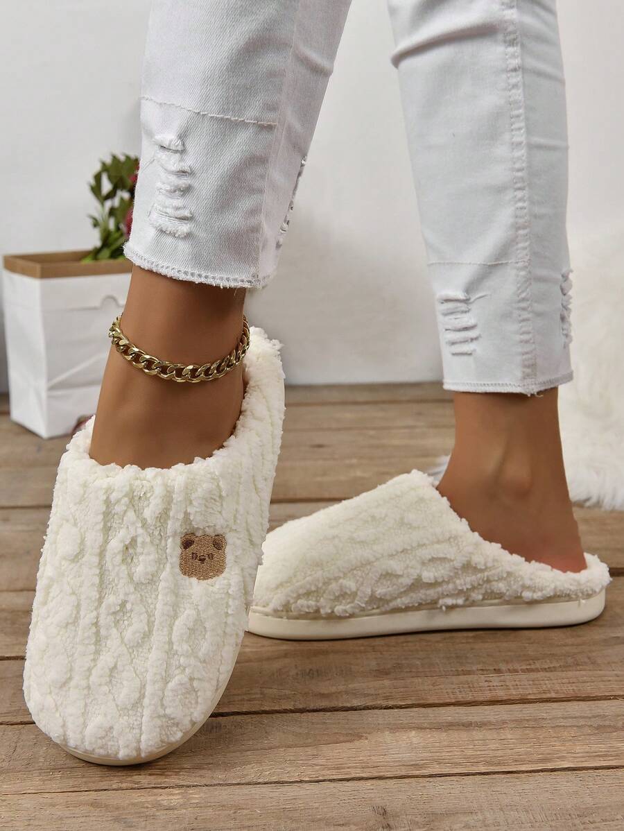 Women's Winter Bestselling Warm Indoor Slippers, Thick Sole Non-Slip White Fluffy Slippers,Furry Shoes Mensa